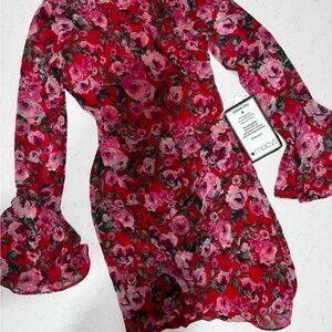 B Darlin Red and Pink Floral Backless Dress